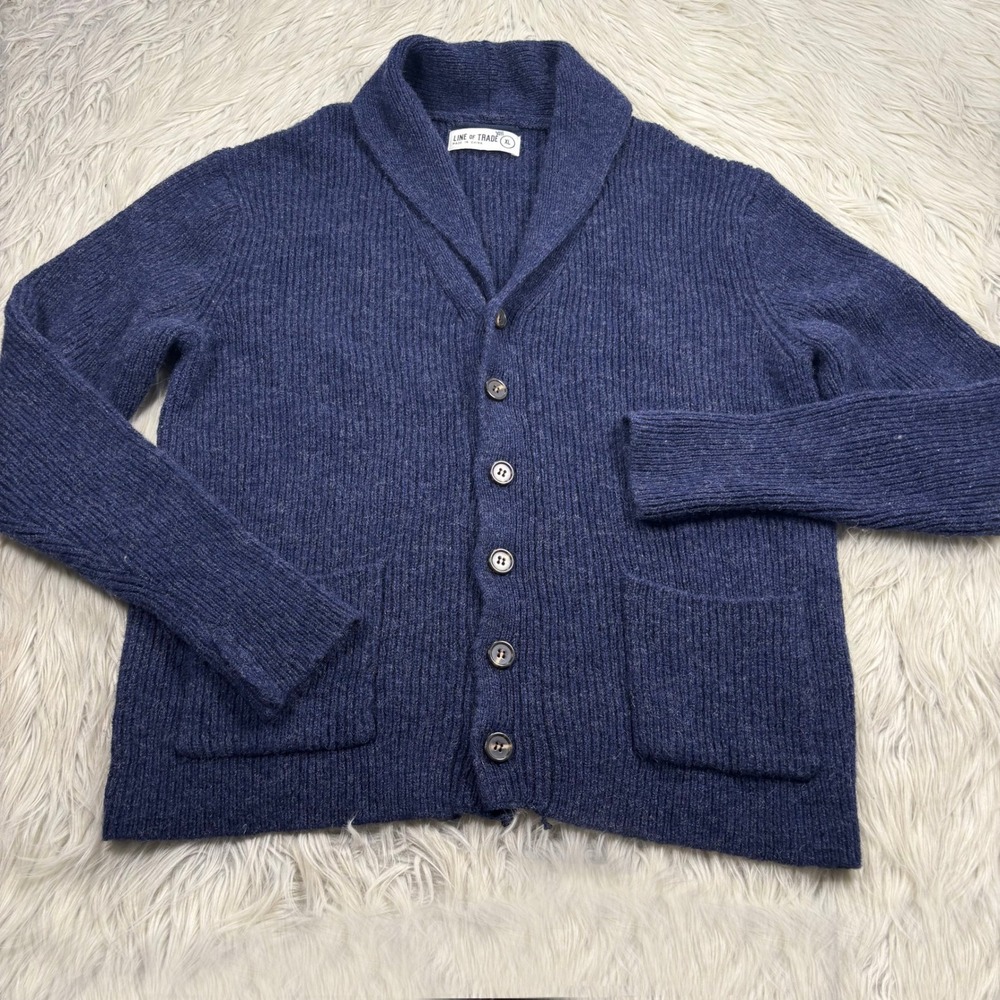 NWOT Line of Trade Men's XL Navy Shawl Collar Shetland Wool Cardigan Preppy